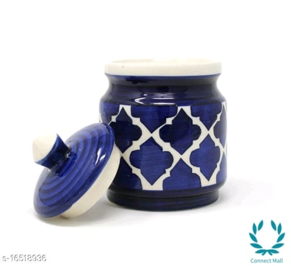 Handcrafted Morrocon Ceramic Achar Pickle Jar/Barni with Lid - Blue, Ceramic